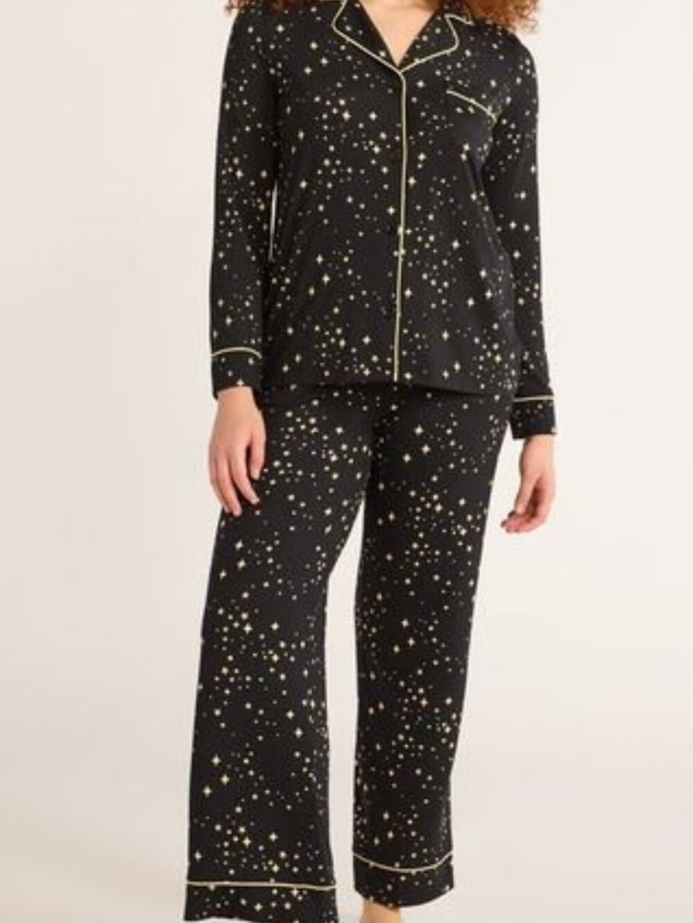 Joyspun Women's Cozy Jersey Notch Collar Top & Pants Pajama Set